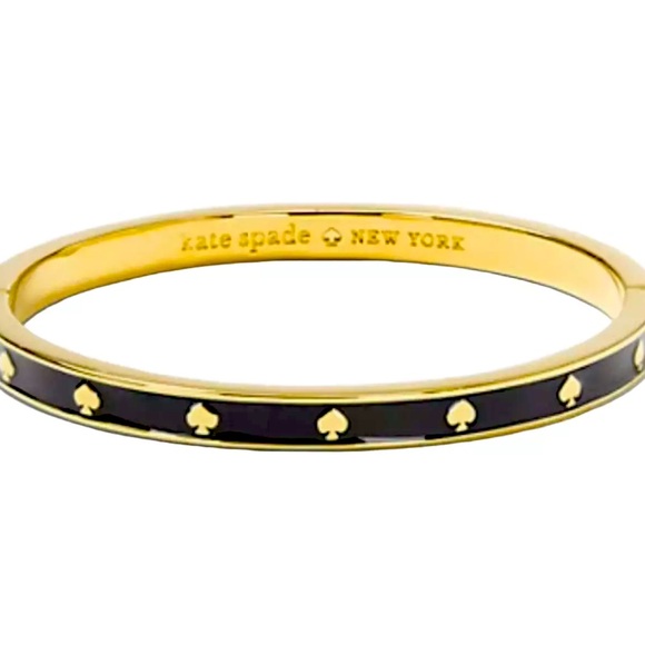 New Kate Spade Spot The Spade Enamel Bracelet Bangle Black/Gold with Dustbag - Picture 1 of 11